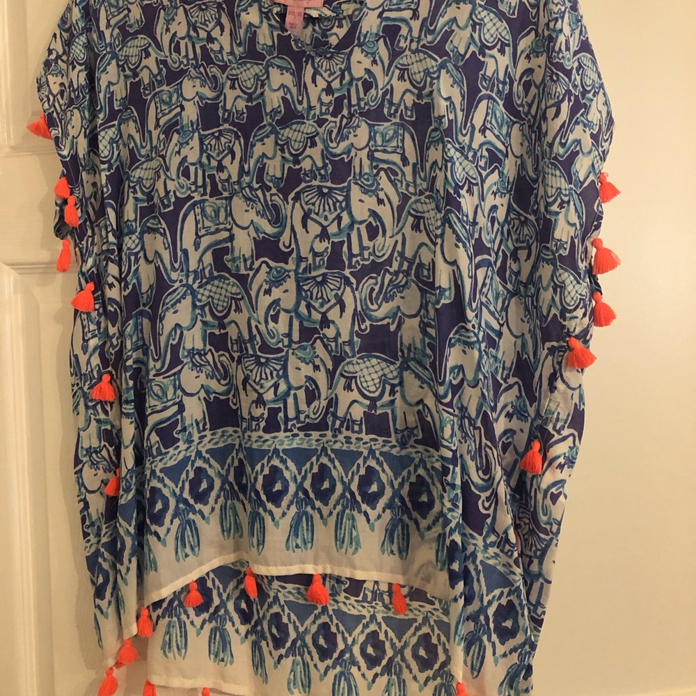 Lilly Pulitzer Blue Elephant Print Women's Top/cover Up with Tassels